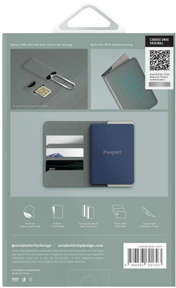 Passport Dėklas UNIQ Belmont RFID lichen žalias ivory