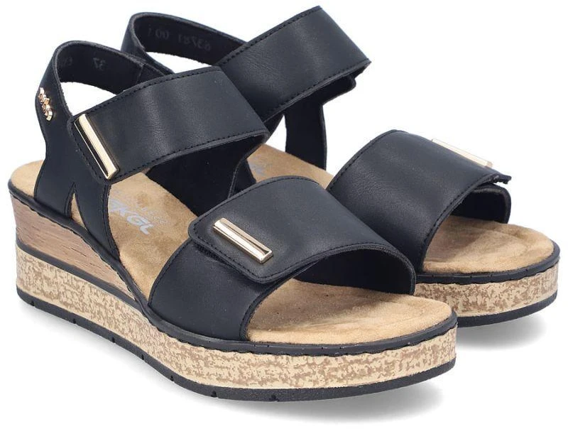 Rieker 63781-00 moteriški juodi pleišto tipo sandalai su lipukais