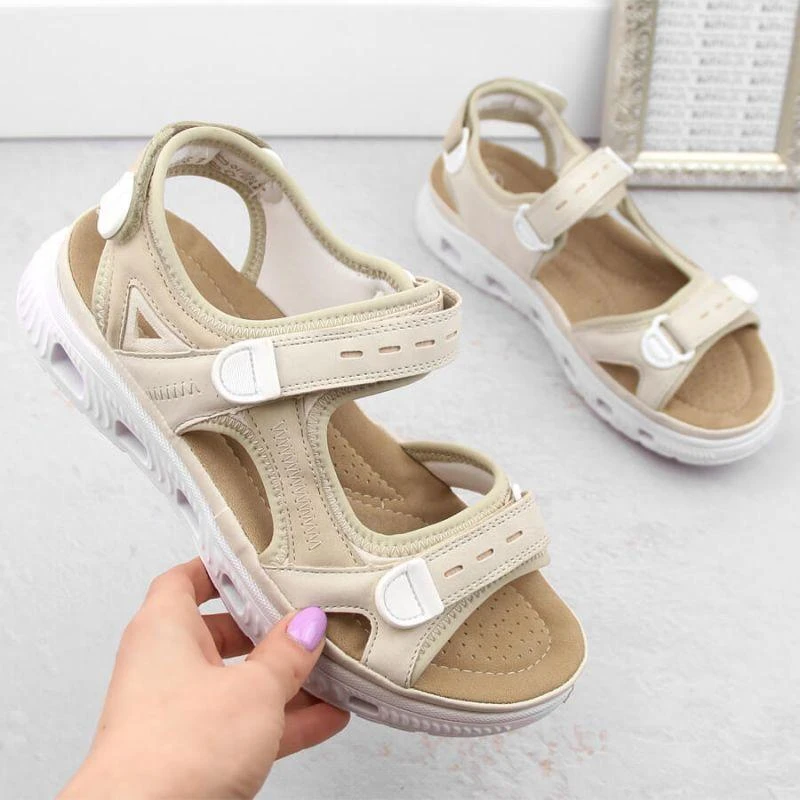 Rieker W RKR691 patogūs velcro sandalai smėlio spalvos