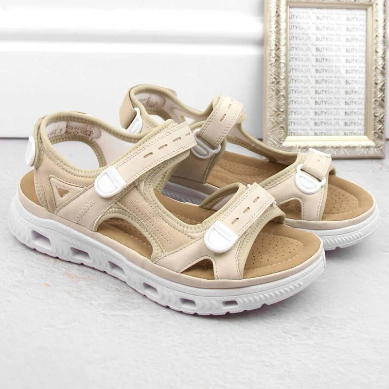 Rieker W RKR691 patogūs velcro sandalai smėlio spalvos