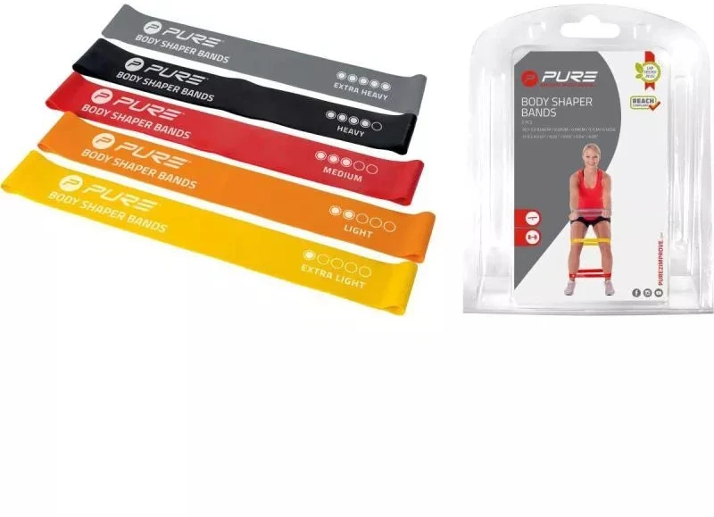 Pure2Improve | Resistance Bands Set of 5 | Juodas, Pilkas, Oranžinis, Raudona, Geltona