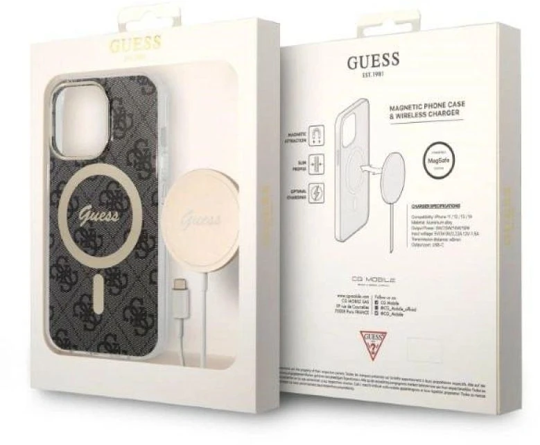 Apple iPhone 13 PRO Guess dėklas 4G Print MagSafe + Belaidis Įkroviklis (GUBPP13XH4EACSK) juodos spalvos