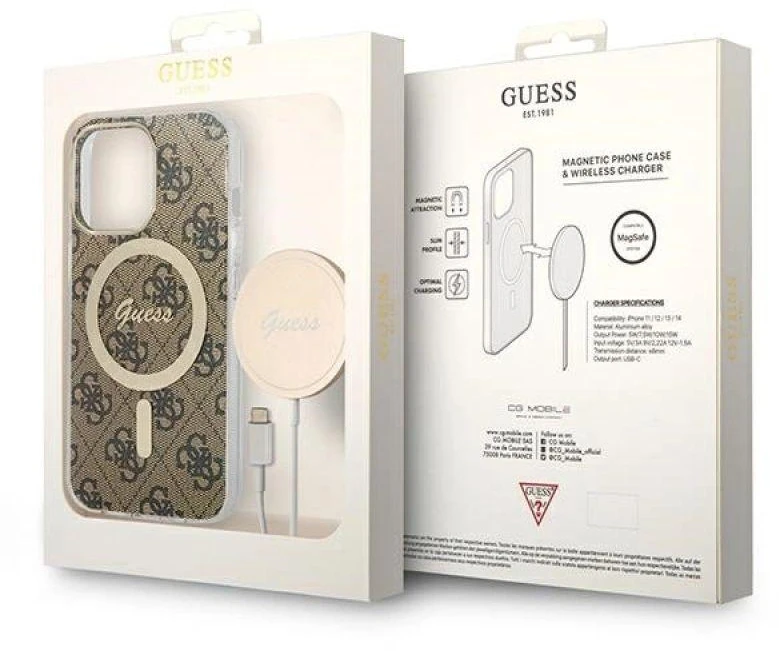 Set Guess GUBPP13LH4EACSW Case+ Charger Apple iPhone 13 Pro dėklas telefonui rudos spalvos 4G Print MagSafe