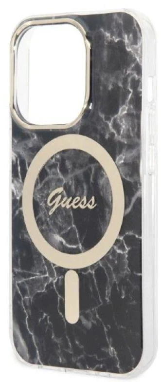 Apple iPhone 14 PRO Guess dėklas Marble MagSafe + Belaidis Įkroviklis (GUBPP13LH4EACSP) juodos spalvos