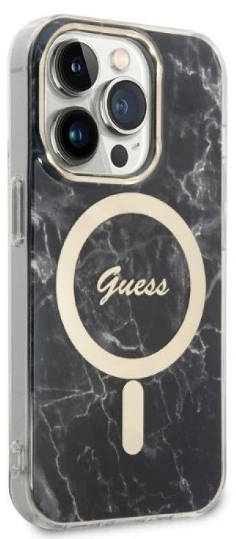 Apple iPhone 14 PRO Guess dėklas Marble MagSafe + Belaidis Įkroviklis (GUBPP13LH4EACSP) juodos spalvos