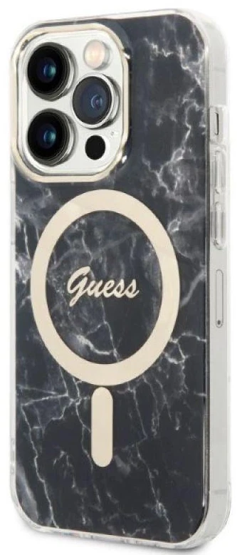 Apple iPhone 14 PRO Guess dėklas Marble MagSafe + Belaidis Įkroviklis (GUBPP13LH4EACSP) juodos spalvos