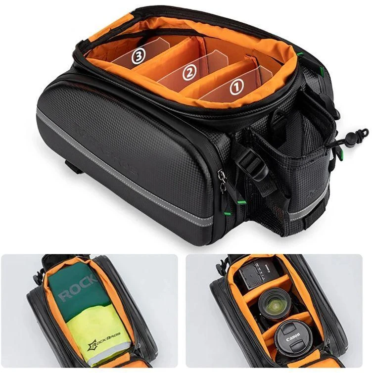 Rockbros A6-6 krepšys dviračiui for trunk, 35 l, with fold-out pockets – juodos spalvos