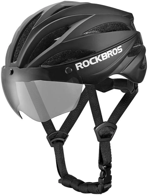 Rockbros Dviračio šalmas su skydeliu, nuimami UV apsauginiai akiniai, Unisex - Juoda/Ruda