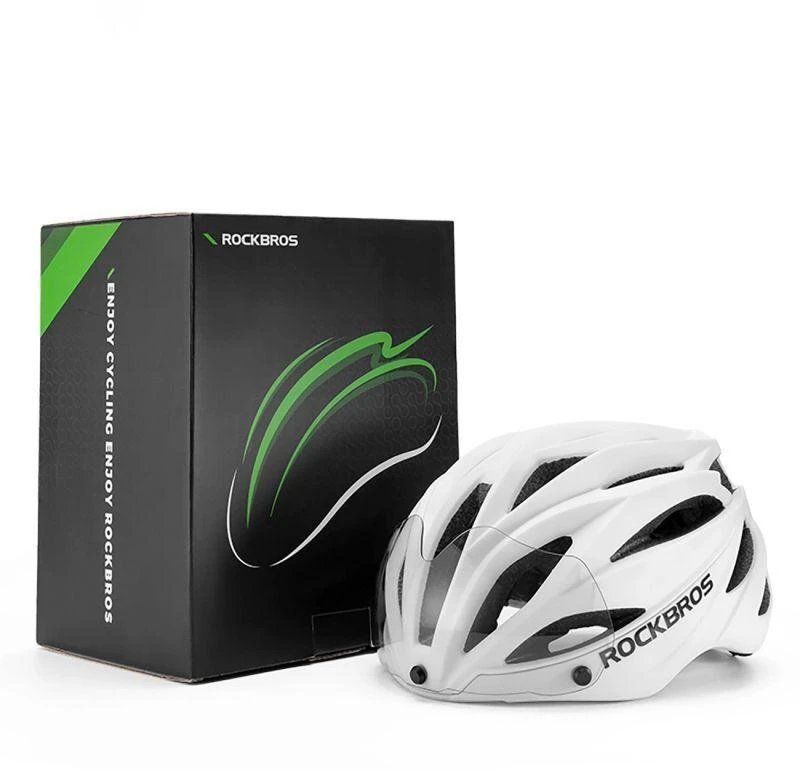 Rockbros Dviračio šalmas su skydeliu, nuimami UV apsauginiai akiniai, Unisex - Juoda/Ruda
