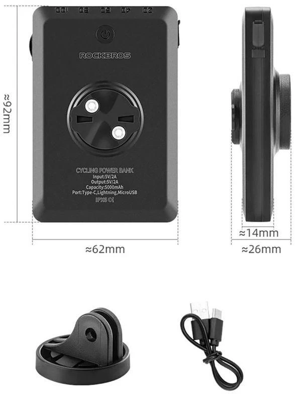 Rockbros JP008 priekinis dviračio žibintas prekystaliui su išorine baterija 5000mAh 150lm IPX6 &8211; juodos spalvos