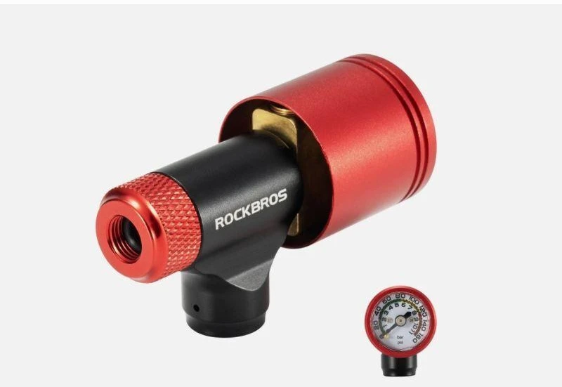 Rockbros mini CO₂ inflatorius su 160 PSI manometru