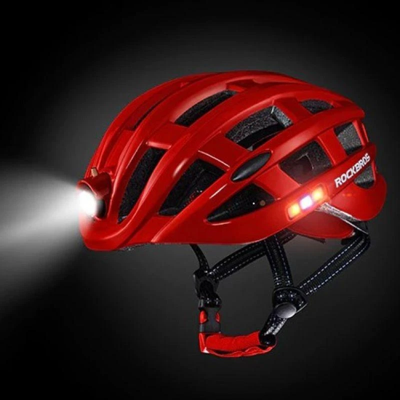 Rockbros MTB dviračio šalmas su šviesele, raudonas, 57-62cm