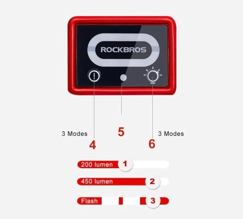 Rockbros MTB dviračio šalmas su šviesele, raudonas, 57-62cm