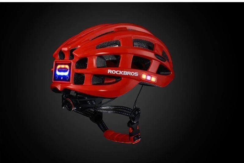 Rockbros MTB dviračio šalmas su šviesele, raudonas, 57-62cm
