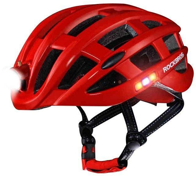 Rockbros MTB dviračio šalmas su šviesele, raudonas, 57-62cm