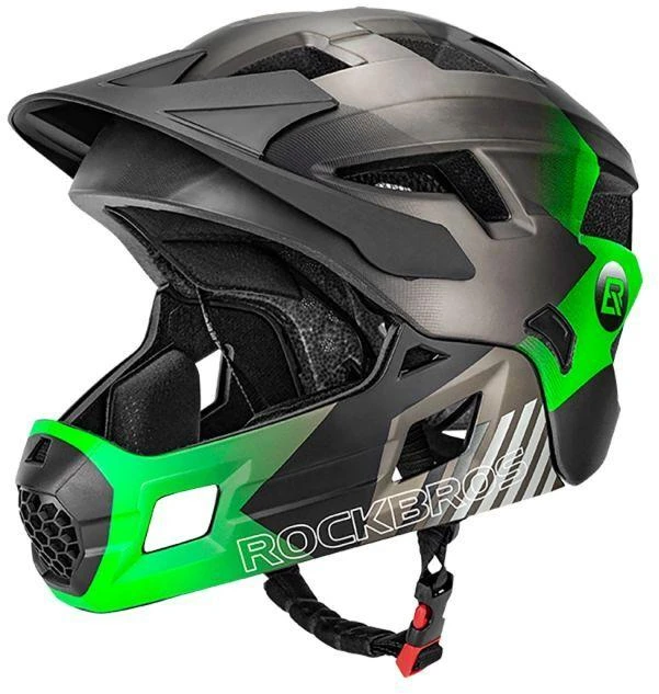 Rockbros TS-61 10110061003 Vaikų dviračio šalmas su nuimamu smakru, Dydis S (48-54) - Žalias
