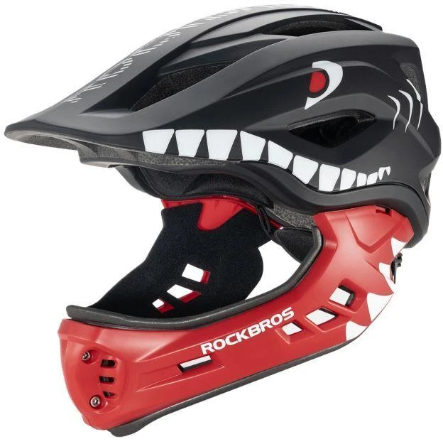 Rockbros TT-32006 Vaikų dviračių šalmas su nuimamu smakru, Ryklio stiliaus, Dydis S (48-52 cm) - Juodas