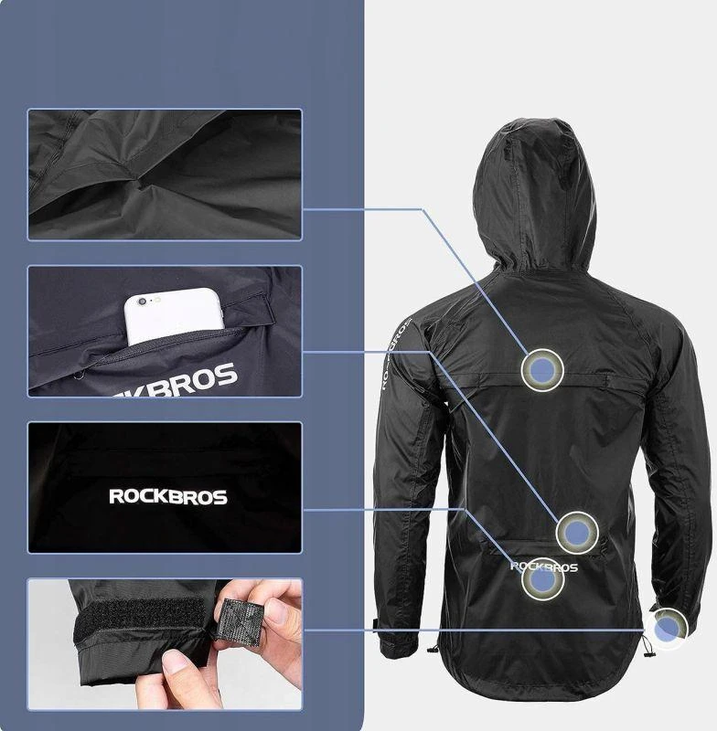Rockbros YPY013BKM vėjui atspari kvėpuojanti lietpalčio striukė M – juodos spalvos