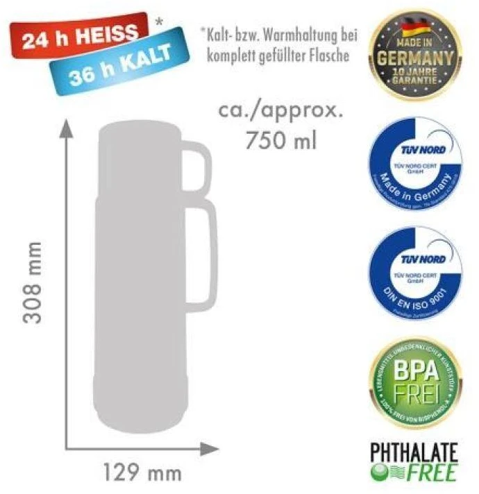 ROTPUNKT stiklinis termosas, talpa 0,750 l, blizgios vynuogės (vyskupo violetinė)