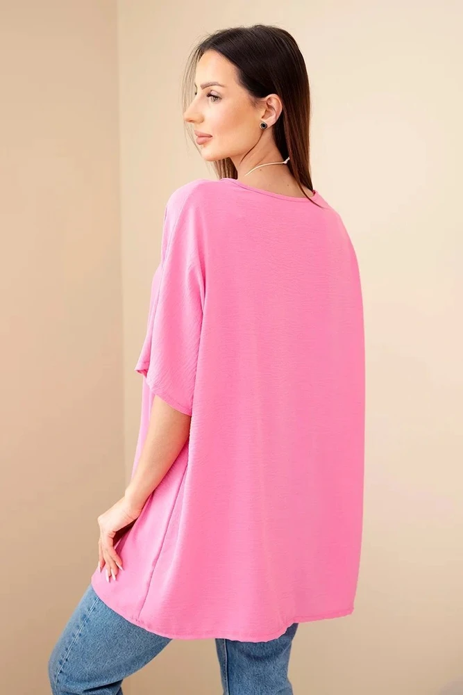 Rožinė oversize palaidinė su pakabuku