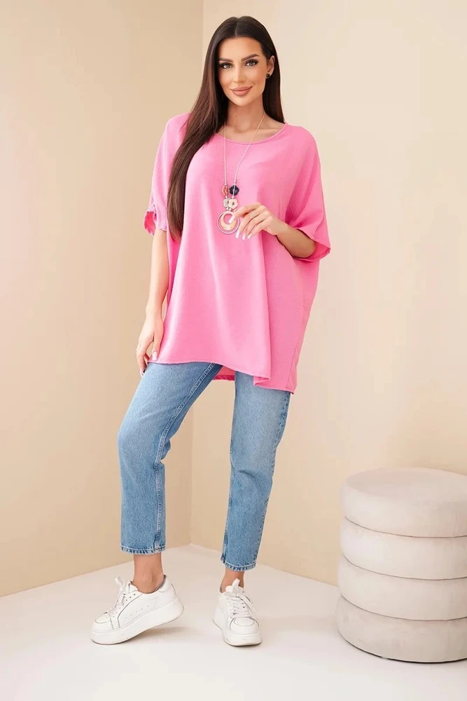 Rožinė oversize palaidinė su pakabuku