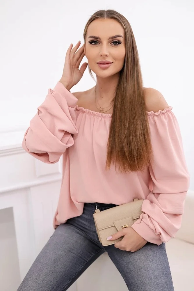 Rožinė palaidinė su dekoratyvinėmis rankovėmis
