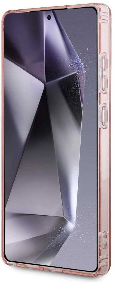 Dėklas Guess Glitter Circle Classic Logo MagSafe skirtas Samsung Galaxy S25 Ultra rožinės spalvos