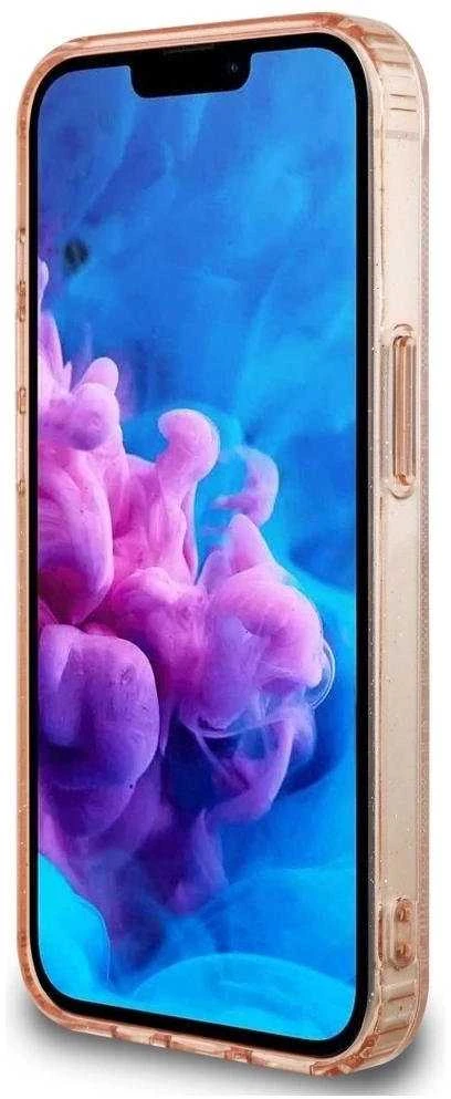 Guess IML Metal Glitter 4G Circle Triangle MagSafe dėklas iPhone 16e - rožinis