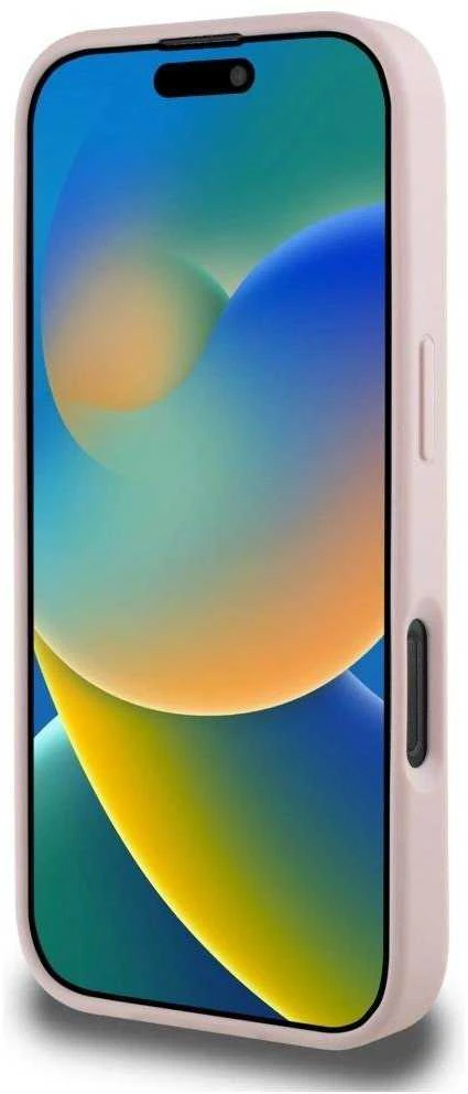 Guess PU Grained Roses 4G Metal Logo dėklas skirtas Apple iPhone 16 Pro rožinės spalvos