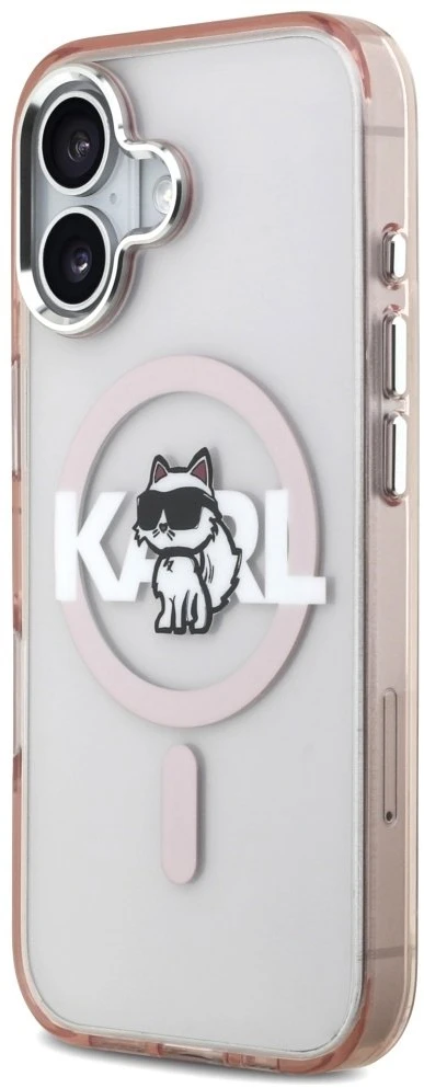 Karl Lagerfeld dėklas, skirtas IPHONE 17, suderinamas su „MagSafe KLHMP17SHGCHGKBP“ (IML Choupette eskizo logotipas), rožinis