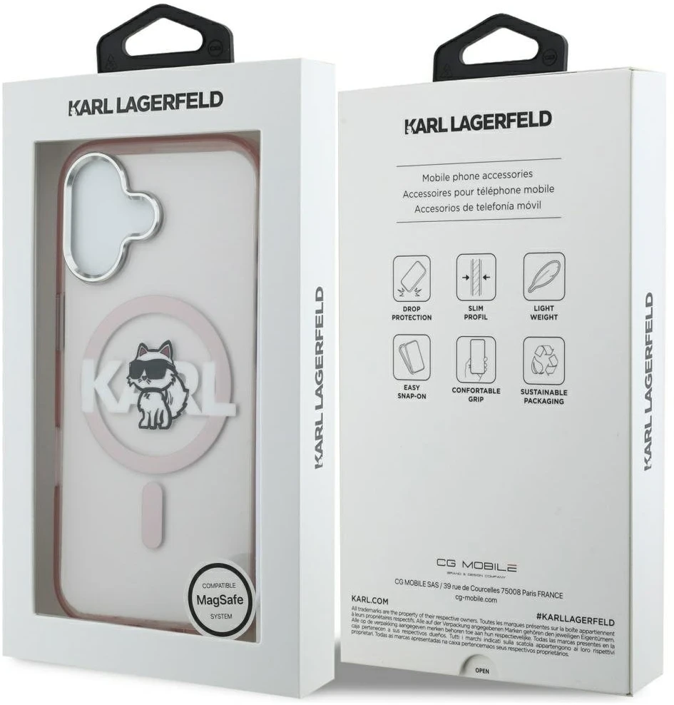 Karl Lagerfeld dėklas, skirtas IPHONE 17, suderinamas su „MagSafe KLHMP17SHGCHGKBP“ (IML Choupette eskizo logotipas), rožinis