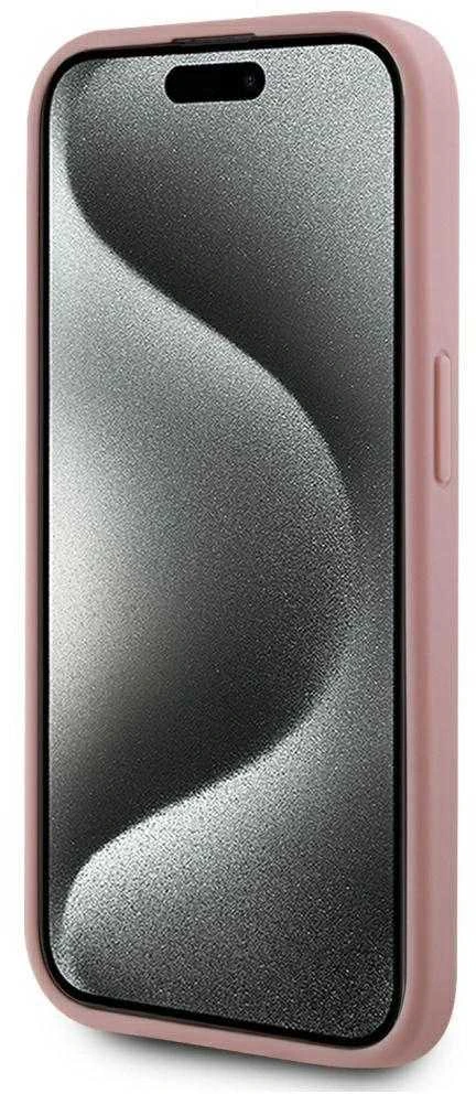 Karl Lagerfeld Wrinkled PU Signature Logo dėklas telefonui iPhone 15 Pro rožinės spalvos
