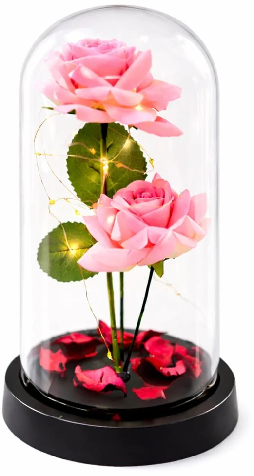 Lean Rožinė Eternal Roses in Dome with LED apšvietimas and Rose Petals Rožinė 21x11cm