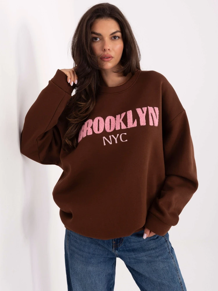 Rudas moteriškas džemperis su užrašu BROOKLYN NYC