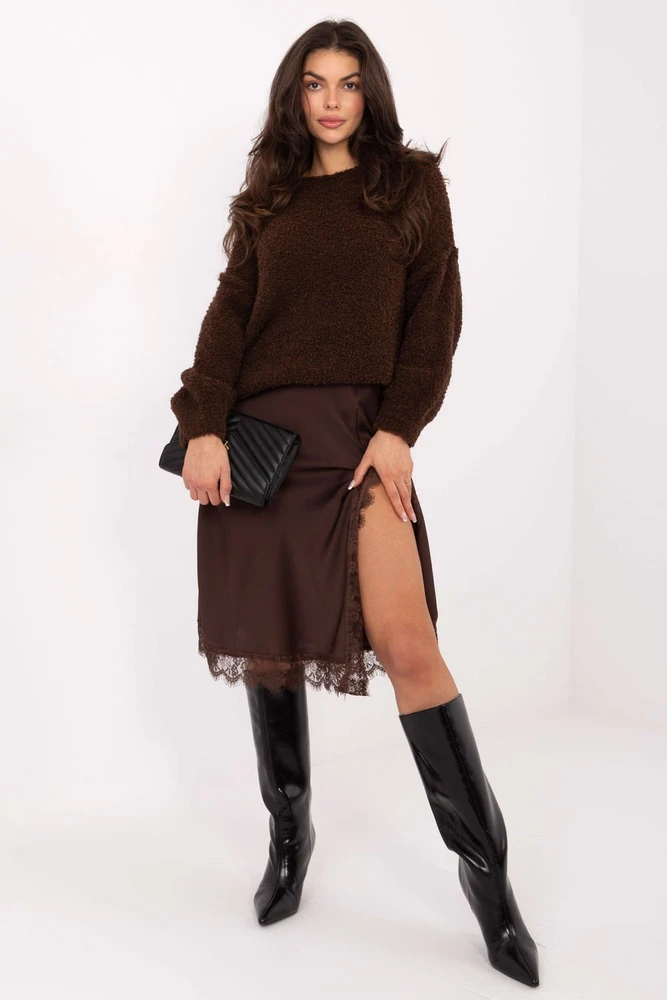 Rudos spalvos boucle megztinis Italy Moda