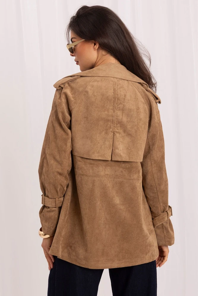 Rudos spalvos zomšos imitacijos paltas Italy Moda
