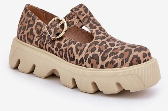 Rudos zomšinės loafer tipo šlepetės su sagtimi, leopardinis raštas Zazoo