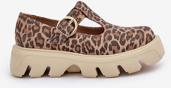 Rudos zomšinės loafer tipo šlepetės su sagtimi, leopardinis raštas Zazoo