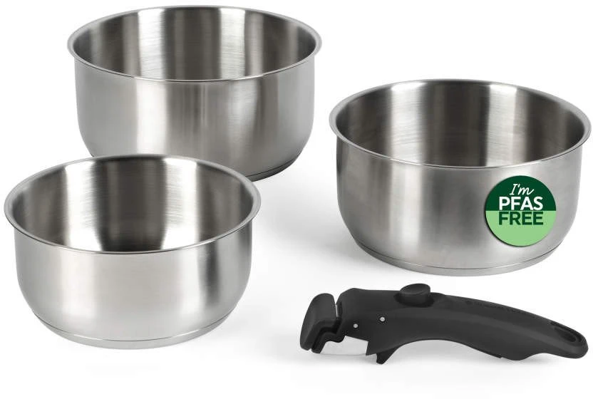 Russell Hobbs RH04034 nerūdijančio plieno 4 dalių puodų rinkinys su nuimama rankena