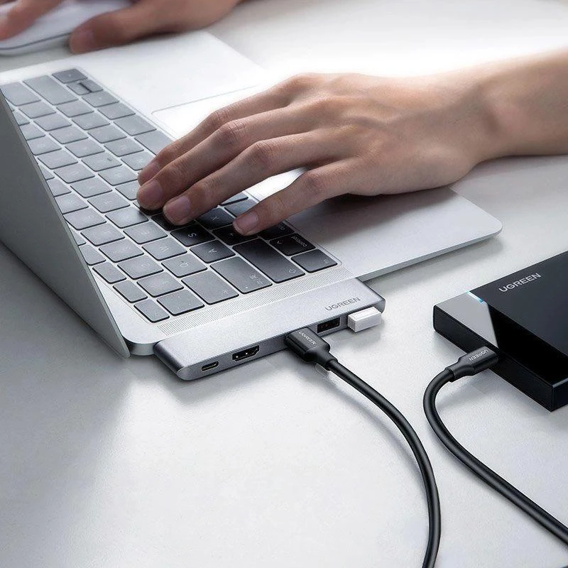 Adapterio šakotuvas UGREEN, 2XUSB_C iki 3x USB 3.0, HDMI