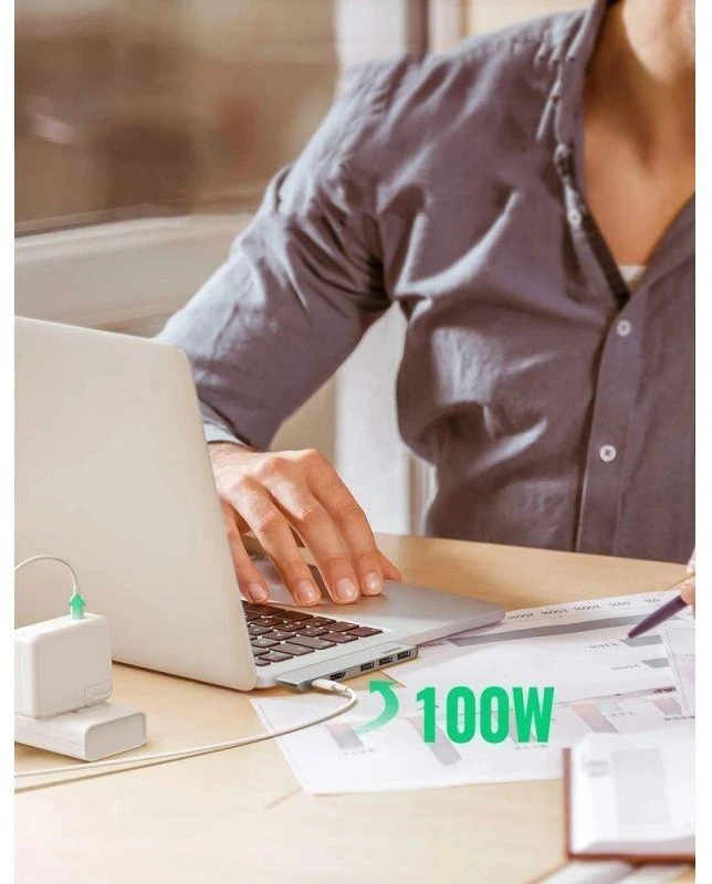 Šakotuvas Ugreen 60559 2x USB-C / USB-C PD (Thunderbolt 3, 100W, 4K 60 Hz, 10 Gbps) / HDMI 4K 30 Hz / 3x USB 3.0 skirtas MacBook Pro / Air - Pilkas