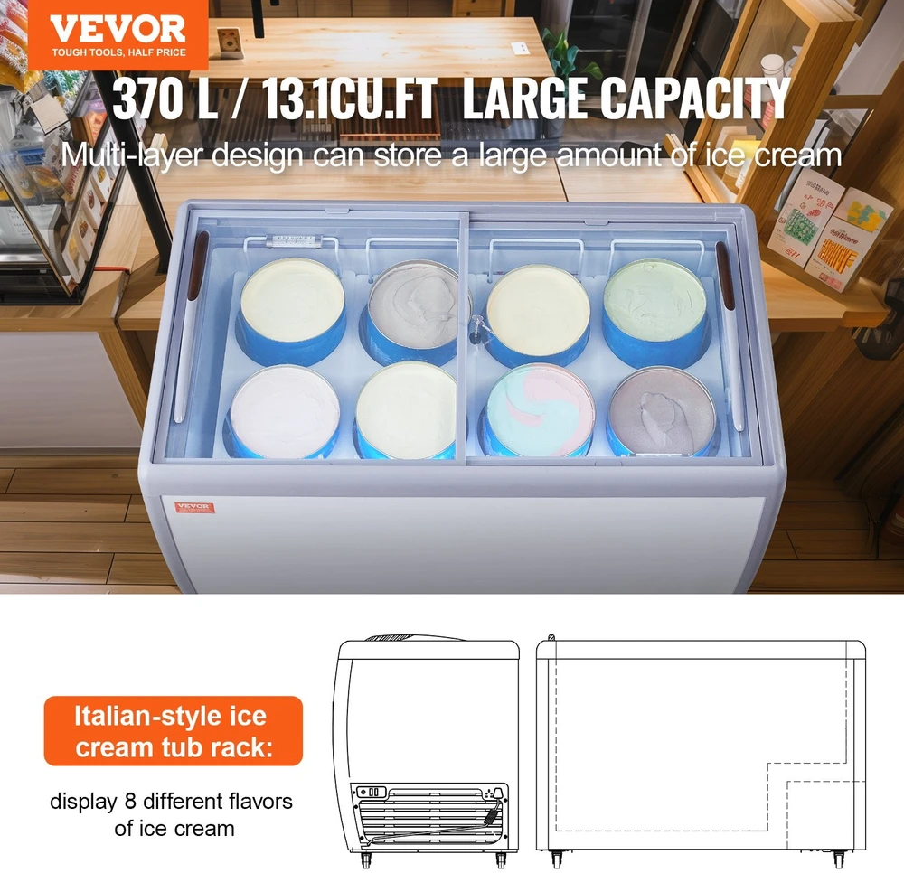 VEVOR 370 L ledų vitrina ir šaldiklis