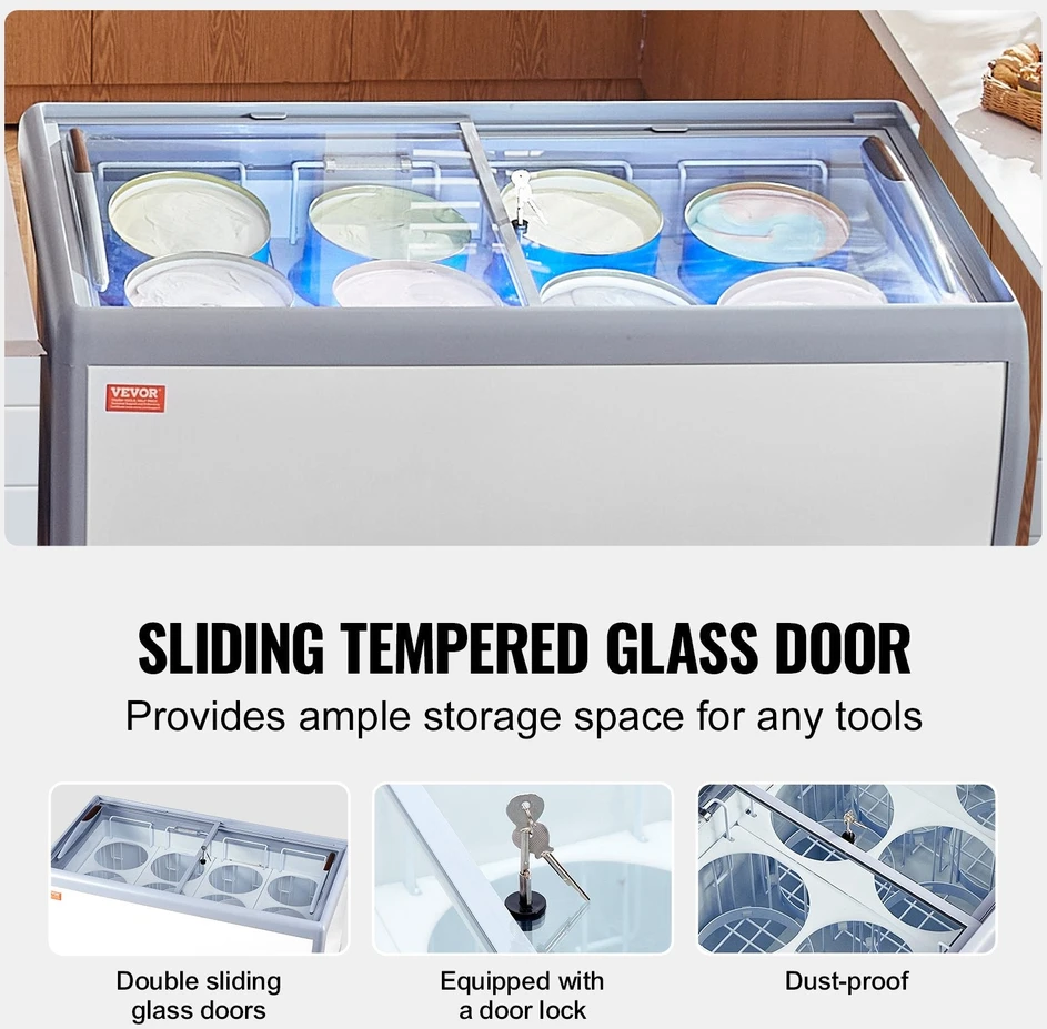 VEVOR 370 L ledų vitrina ir šaldiklis