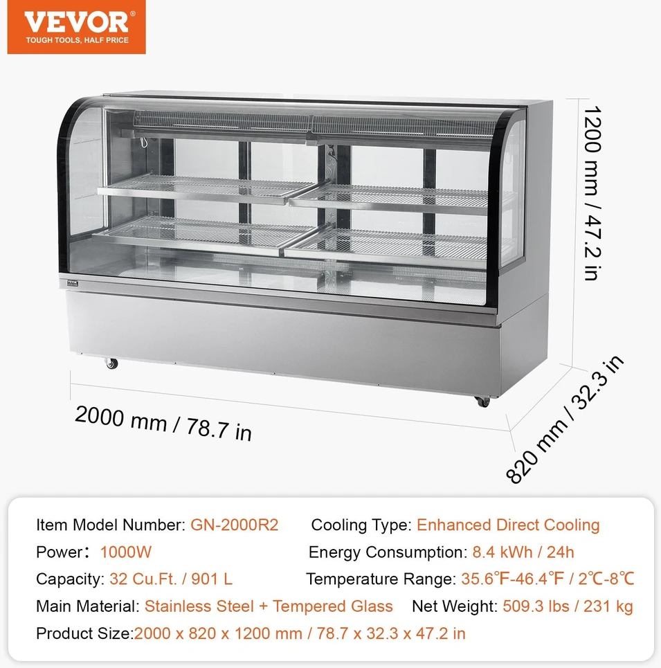 VEVOR Šaldoma vitrina kepyklai 901 l 4 lygių