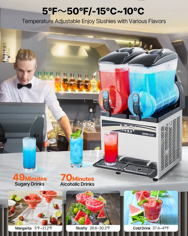 Vevor Komercinė šaldytų gėrimų gamykla 15L x 2 talpa