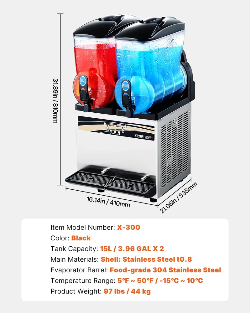 Vevor Komercinė šaldytų gėrimų gamykla 15L x 2 talpa