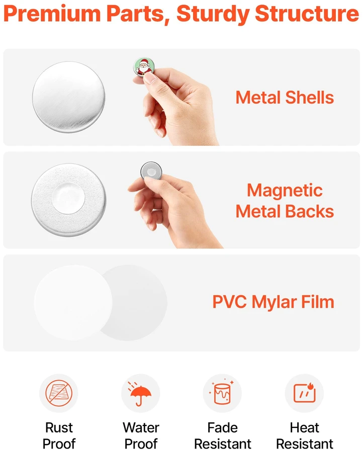 VEVOR Ženkliukų gaminimo rinkinys 50 vnt. 32 mm magnetams