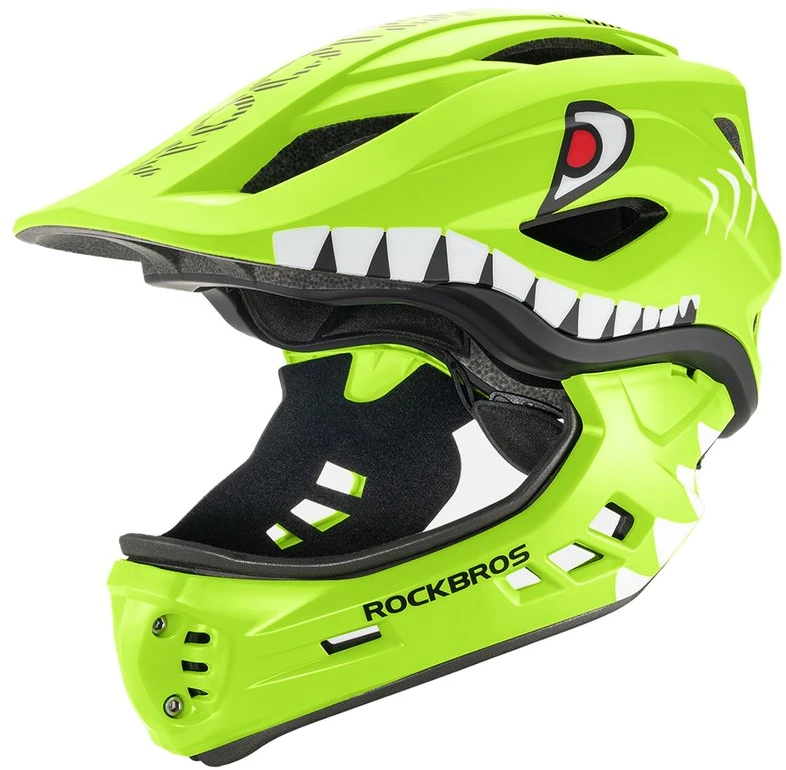 Rockbros TT-32004 „Shark“ vaikiškas dviračio šalmas su nuimamu antgaliu, M dydis (54-58) - Žalias