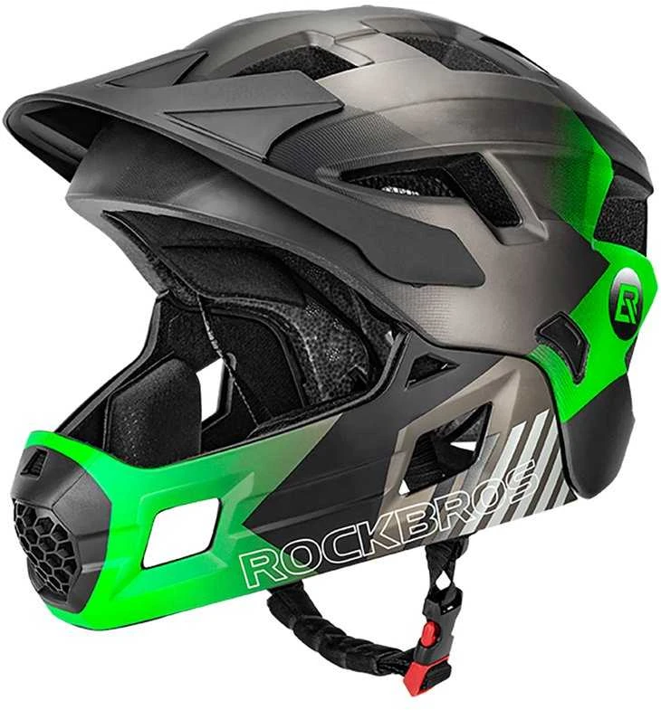 Rockbros TS-61 10110061003 Vaikiškas dviračio šalmas su nuimamu smakru, S dydis (48-52) - Žalias