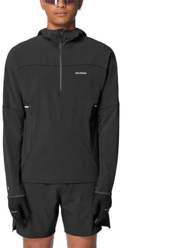 Salomon Sense Aero Hybrid džemperis su pusiau užsegamu užtrauktuku ir gobtuvu LC2429600, juodas, L